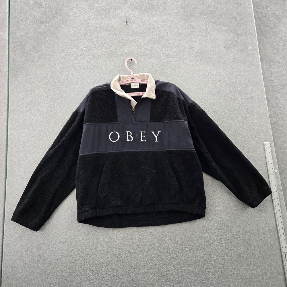 OBEY‎ Women Jacket M Black Alpine Polar Fleece Logo Embroidery Colorblock